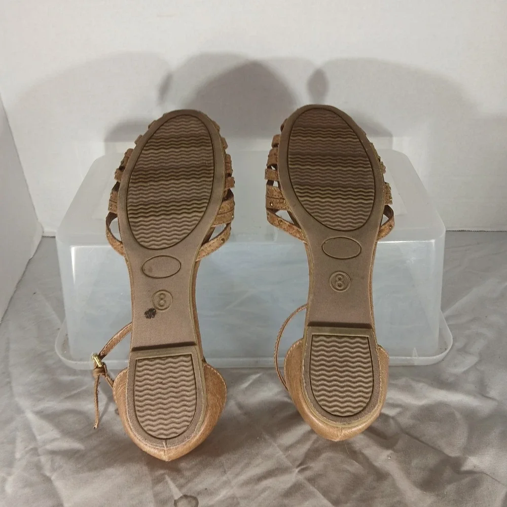 Candies‎ Huarache Flat Sandals 8 Tan Studded Caged Ankle Strap Boho Casual